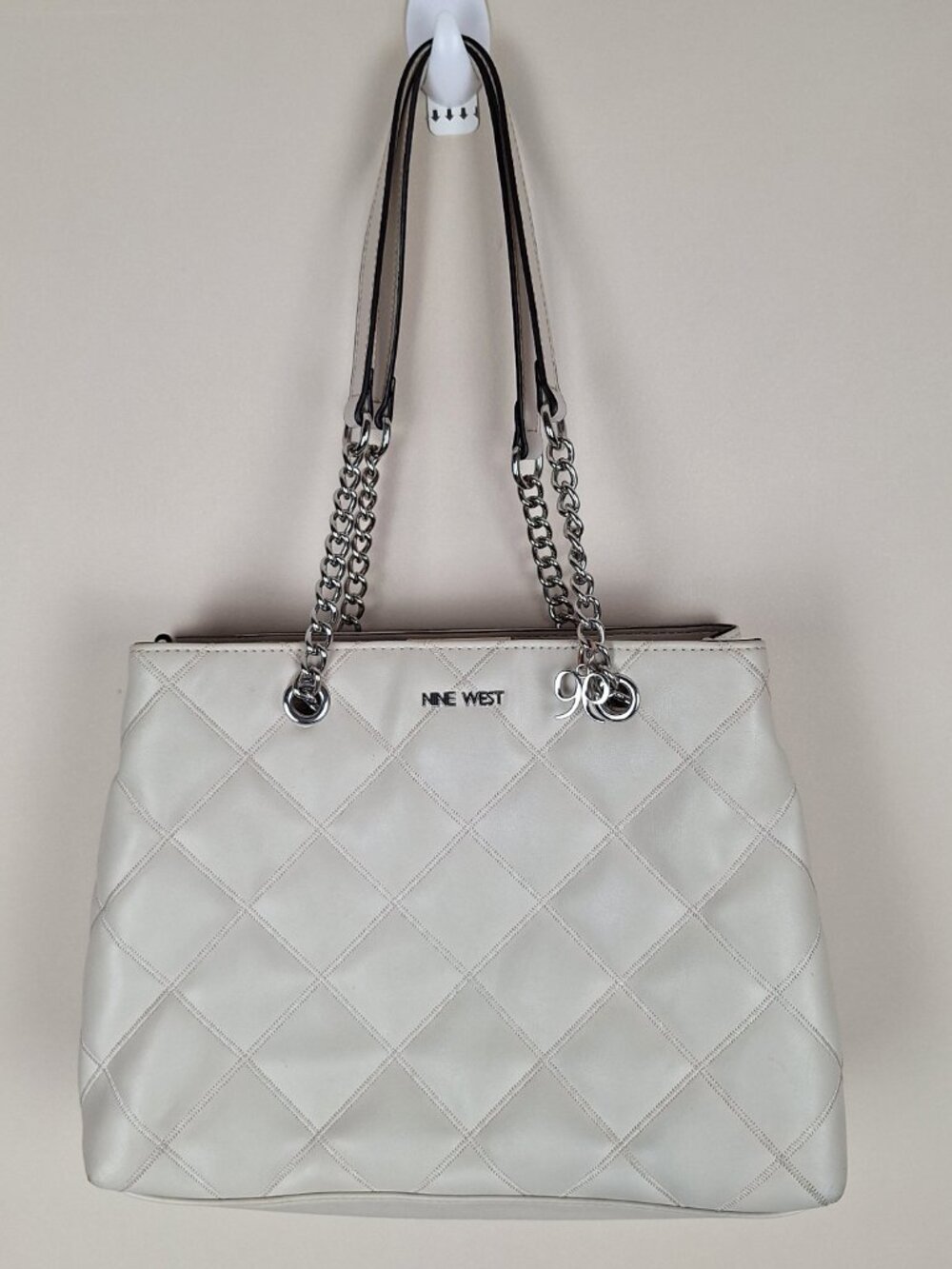 Nine West Soft Quilted Shoulder Bag Tote. Ivory color. Double Strap Chain